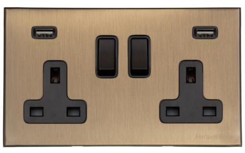 M Marcus Heritage Brass Windsor Range Double USB-A Socket